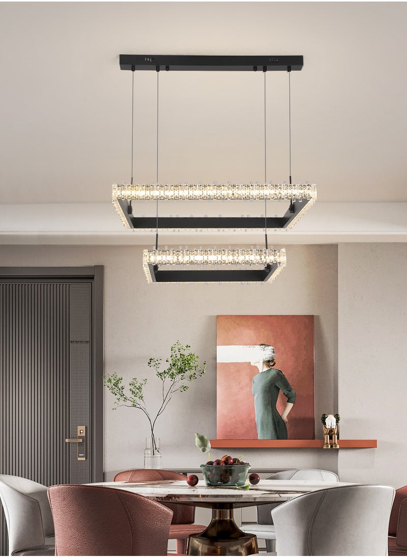 YATAI LIGHTING - Modern LED Rectangular 2 Tier Pendant Light with Remote Control, Dimmable 3000k-6000k Ceiling Dining Room Pendant Light, LED Chandelier for Living Room, Kitchen, Bedroom - Image 1