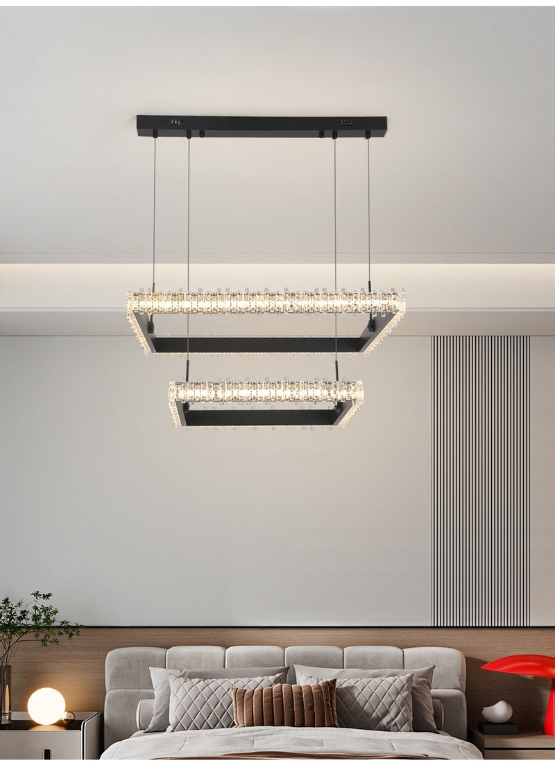 YATAI LIGHTING - Modern LED Rectangular 2 Tier Pendant Light with Remote Control, Dimmable 3000k-6000k Ceiling Dining Room Pendant Light, LED Chandelier for Living Room, Kitchen, Bedroom - Image 1