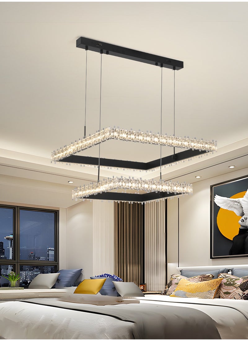 YATAI LIGHTING - Modern LED Rectangular 2 Tier Pendant Light with Remote Control, Dimmable 3000k-6000k Ceiling Dining Room Pendant Light, LED Chandelier for Living Room, Kitchen, Bedroom - Image 1
