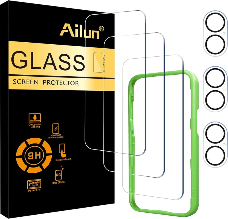 Ailun 3 Pack Screen Protector for iPhone 17 [6.3 inch] + 3 Pack Camera Lens Protector with Installation Frame,Dynamic Island Compatible,Case Friendly Tempered Glass[Not for iPhone 17 Pro/Pro Max/Air] - Image 1