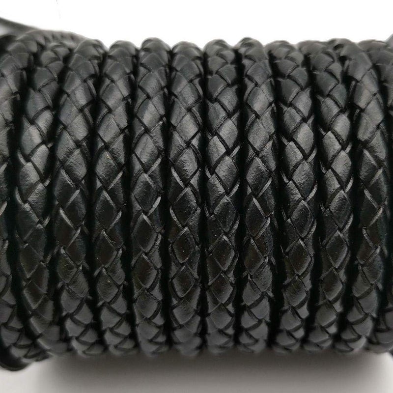 shapesbyX 3 Yards Braided Leather Strap Black 5mm Round Regenerated Leather Cord for Bracelet Making - Image 2