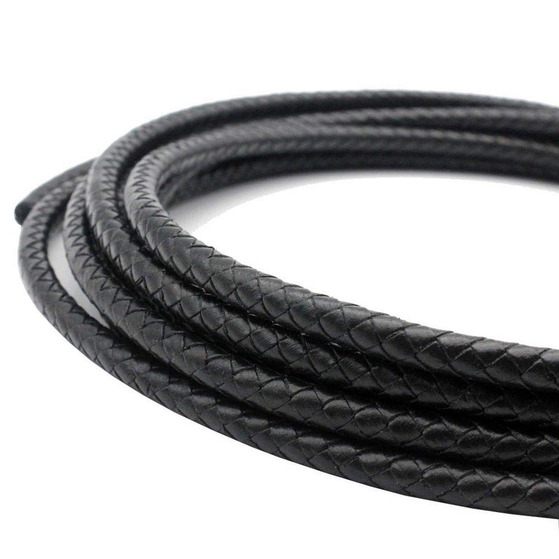 shapesbyX 3 Yards Braided Leather Strap Black 5mm Round Regenerated Leather Cord for Bracelet Making - Image 4