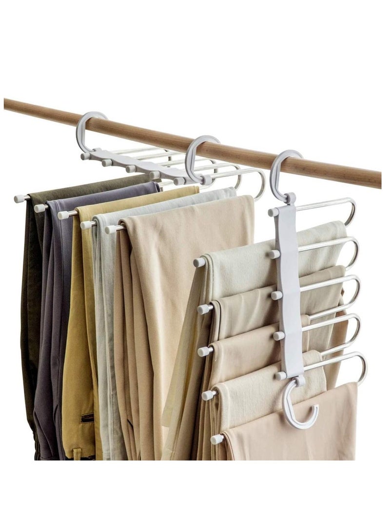 ECVV ECVV 5 in 1 Foldable Hangers, 5 In 1 Stainless Steel MultiLayer Multifunction Magic Pants Rack, 5in1 Pants Hangers, Magic Pants Hangers, Pants Hangers Space Saving  - Image 1