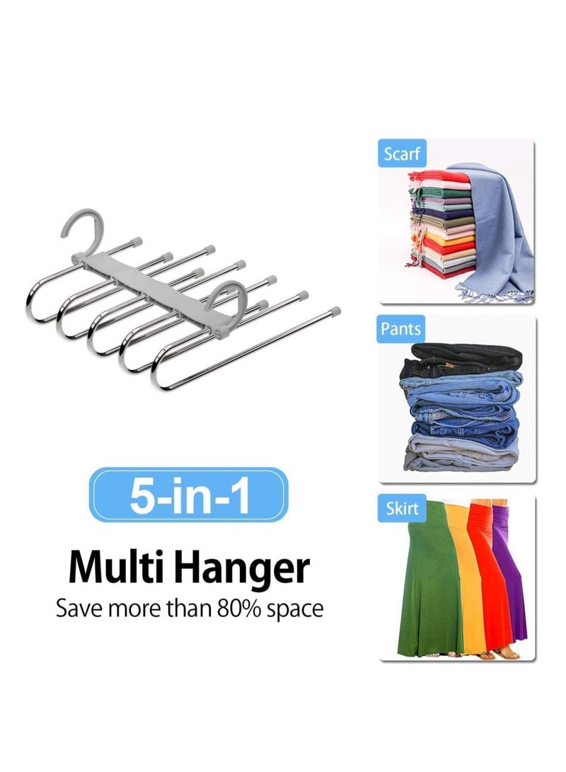 ECVV ECVV 5 in 1 Foldable Hangers, 5 In 1 Stainless Steel MultiLayer Multifunction Magic Pants Rack, 5in1 Pants Hangers, Magic Pants Hangers, Pants Hangers Space Saving  - Image 4