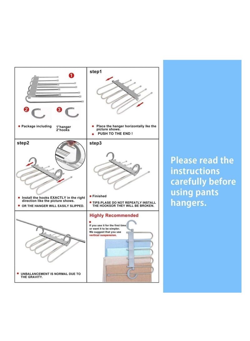 ECVV ECVV 5 in 1 Foldable Hangers, 5 In 1 Stainless Steel MultiLayer Multifunction Magic Pants Rack, 5in1 Pants Hangers, Magic Pants Hangers, Pants Hangers Space Saving  - Image 5