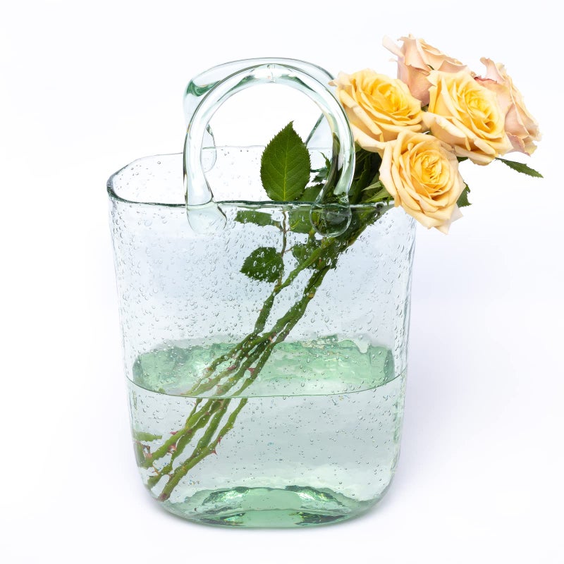 HAETINGCARE Haetingcare Hand Blown Glass Vase with Unique Design Clear Glass Vase with Handles in Purse Shape for Decor Good for Floral Arrangement Centerpiece  Home Decor Large 