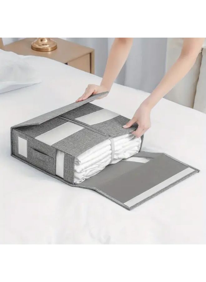 Grey Fabric Storage Box Set With Flip Top For Blankets Duvets And Linens - Image 1