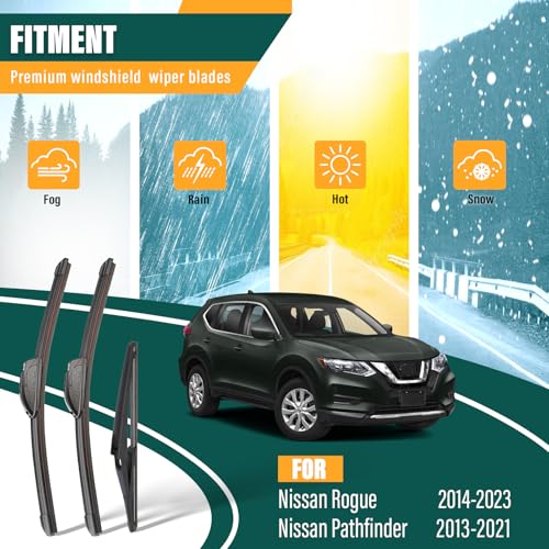 KVQ Windshield Wiper Blades Replacement for Nissan Rogue 2014-2023, Nissan Pathfinder 2013-2021, Original Equipment Replacement Front Rear Wiper Blade Set - 26" 17" 12" (Set of 3) - Image 2
