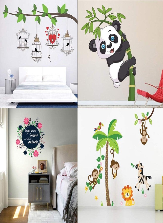 Walltech Combo of 4 Wall Sticker Bird case with Key-(122 x 70 cms) | Baby Panda-(120 x 95 cms) | Keep Your Chappal-(59 x60 cms) | Jungle-(150 x 120 cms) - Material Vinyl - Image 1