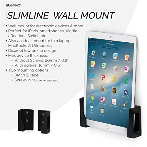 Brainwavz Adhesive Laptop & Tablet Wall Mount Holder for MacBook, Surface, Notebooks, iPad, Galaxy Tab Note, eBooks, Kindle & More, Stick On Or Screw-in (Black) - Image 3