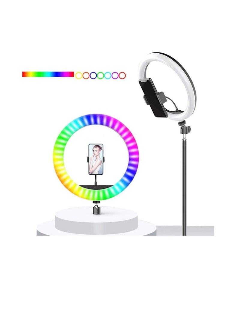 "25 cm RGB LED Ring Light (10 Color Modes) with Soft Lighting, Metal Tripod Stand, Ideal for Live Streaming & TikTok Videos, Model MJ26.00" - Image 1