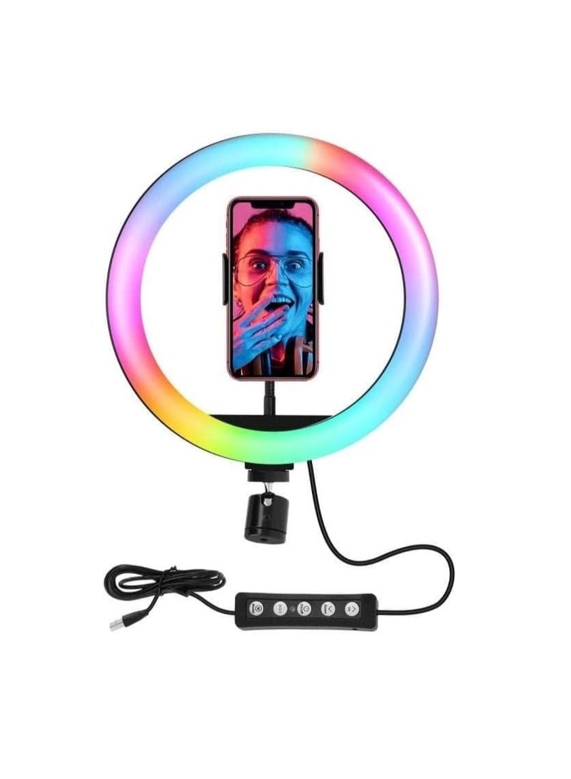 "25 cm RGB LED Ring Light (10 Color Modes) with Soft Lighting, Metal Tripod Stand, Ideal for Live Streaming & TikTok Videos, Model MJ26.00" - Image 2
