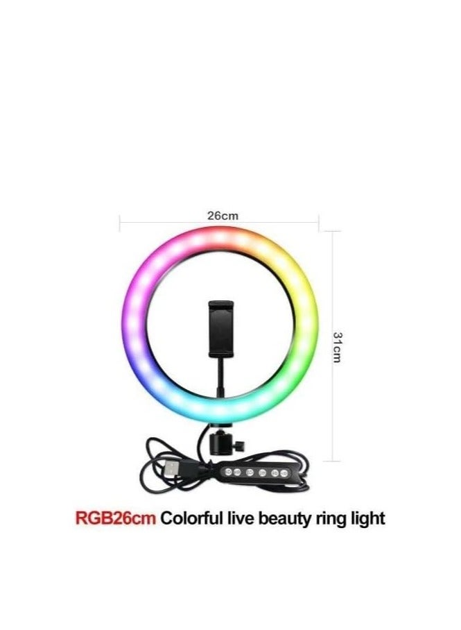 "25 cm RGB LED Ring Light (10 Color Modes) with Soft Lighting, Metal Tripod Stand, Ideal for Live Streaming & TikTok Videos, Model MJ26.00" - Image 3