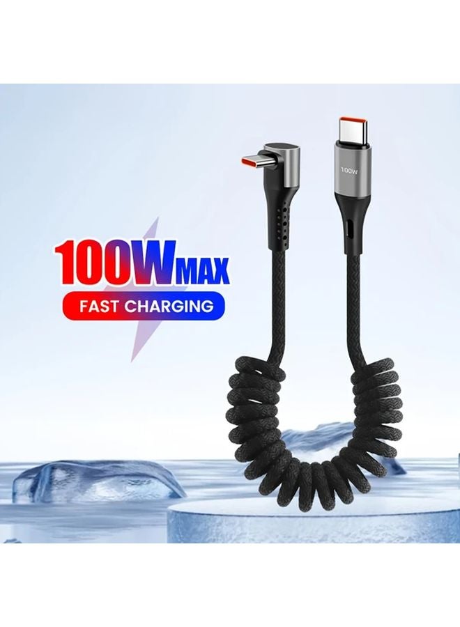 Nylon Braided Spring Coiled USB Type C to Type C Data Cable - Image 1