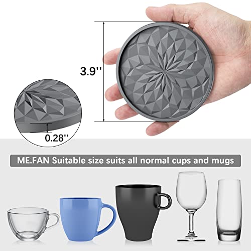 ME.FAN Silicone Coasters with Holder,[6 Pack] Drinking Coasters - Cup Mat for Hot or Cold Drinks, Thickened, Non-Slip, Non-stick,Deep Tray Dark Grey - Image 3