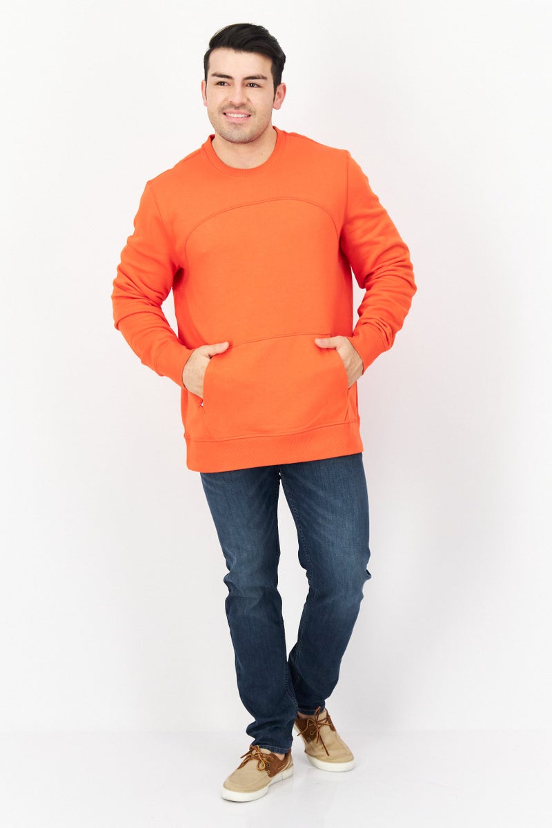 Fourlaps Men Crew Neck Long Sleeve Fleece Sweatshirt, Orange - Image 3