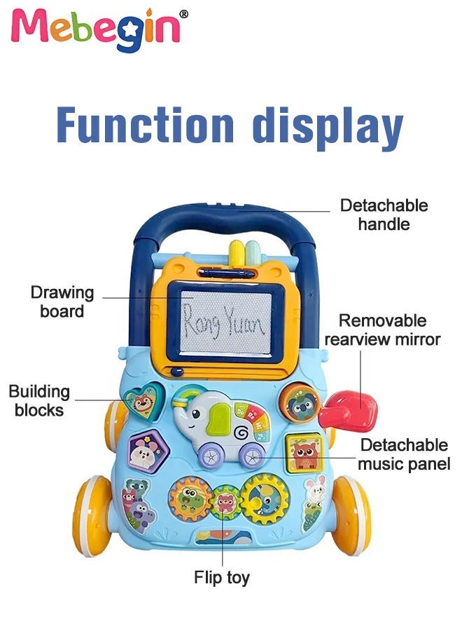 MEBEGIN 2 in 1 Baby Walker with Fun-filled Activity Panel, Multifunctional Push Along Walker with Drawing Board, Music Walker for Toddler, Early Educational Child Activity Center, Ideal Support for Babies' First Steps - Image 5