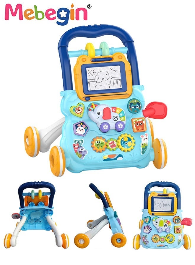 MEBEGIN 2 in 1 Baby Walker with Fun-filled Activity Panel, Multifunctional Push Along Walker with Drawing Board, Music Walker for Toddler, Early Educational Child Activity Center, Ideal Support for Babies' First Steps - Image 1