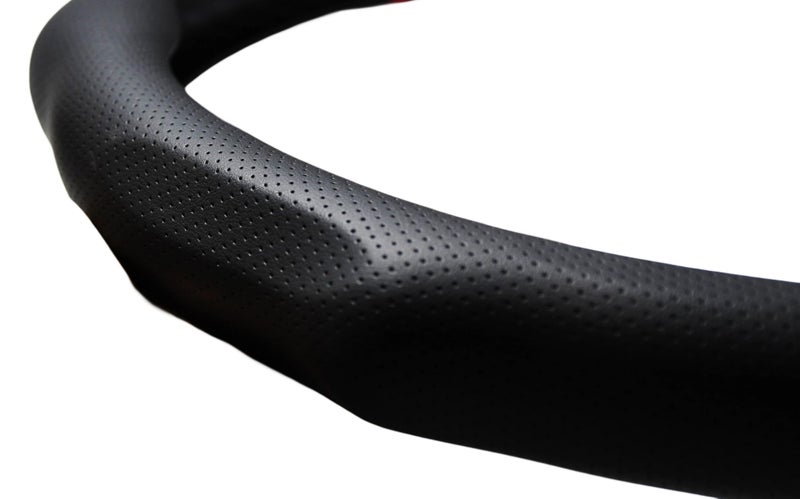 PartsTo Quick Install Sporty Black Perforated Nappa Leather Steering Wheel Cover for All 14Â½ to 15 inches Car Sedan Coupe SUV Pickup 14.5 to 15 - Image 3