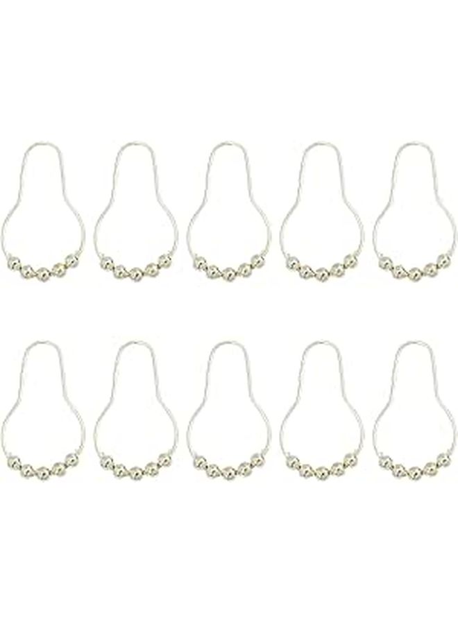 15 Gold Iron Shower Curtain Hooks Beads Rings With Glide Rollers Bathroom Hangers - Image 1