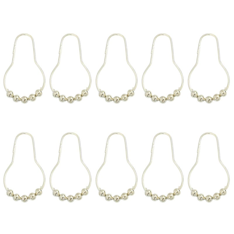 15 Gold Iron Shower Curtain Hooks Beads Rings With Glide Rollers Bathroom Hangers - Image 2