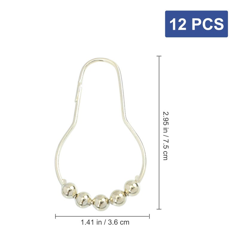 15 Gold Iron Shower Curtain Hooks Beads Rings With Glide Rollers Bathroom Hangers - Image 3