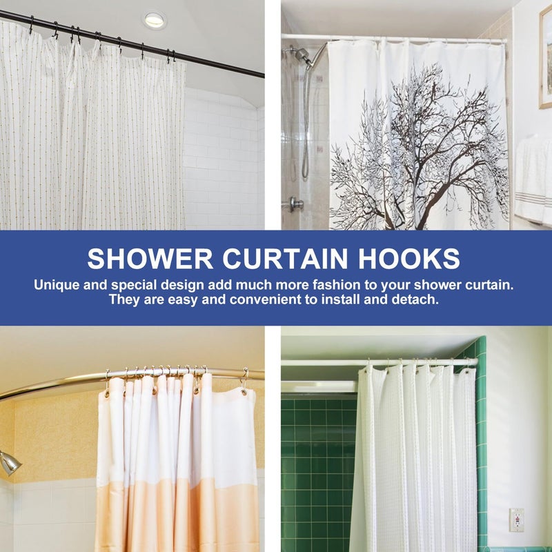 15 Gold Iron Shower Curtain Hooks Beads Rings With Glide Rollers Bathroom Hangers - Image 5
