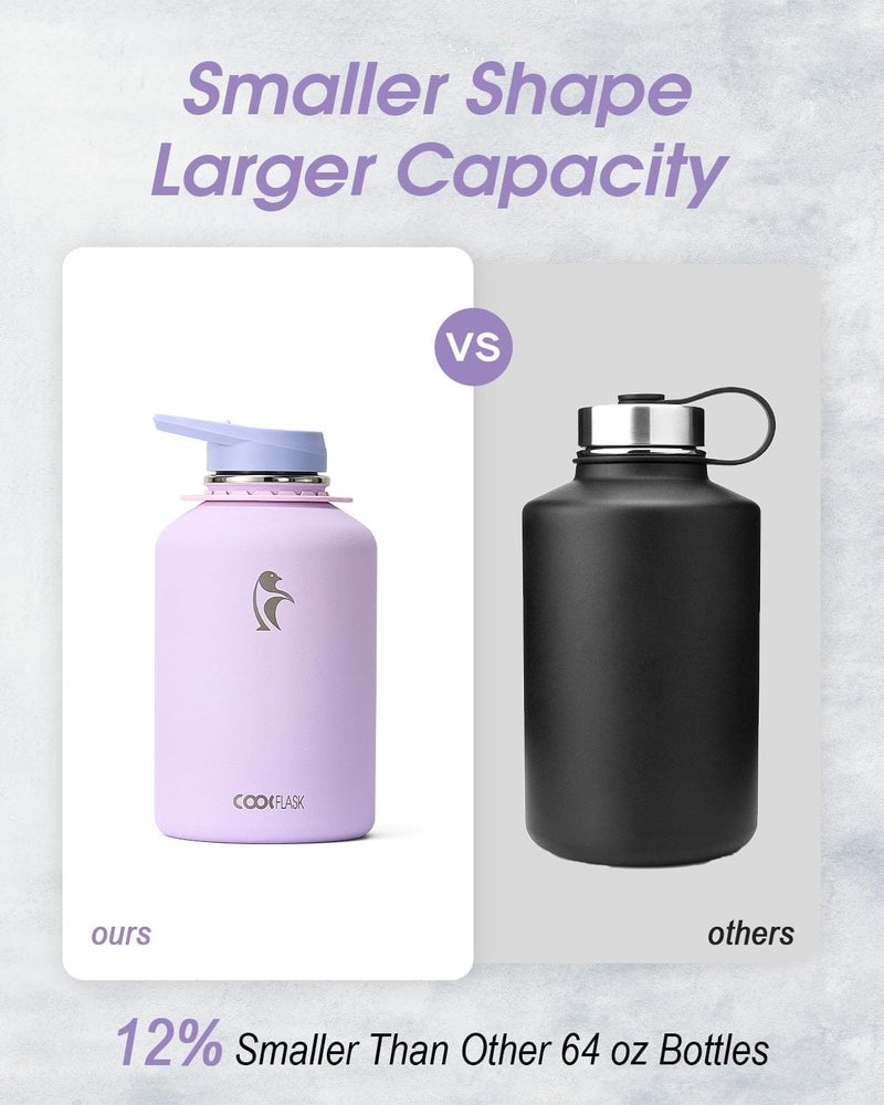 Coolflask Half Gallon Water Bottle with Strap, 64oz Insulated Water Jug Stainless Steel with Straw & Spout Lids, Metal Large Water Flask, Keep Cold 48h Hot 24h, Leak Proof & Non-BPA, Lavender - Image 3