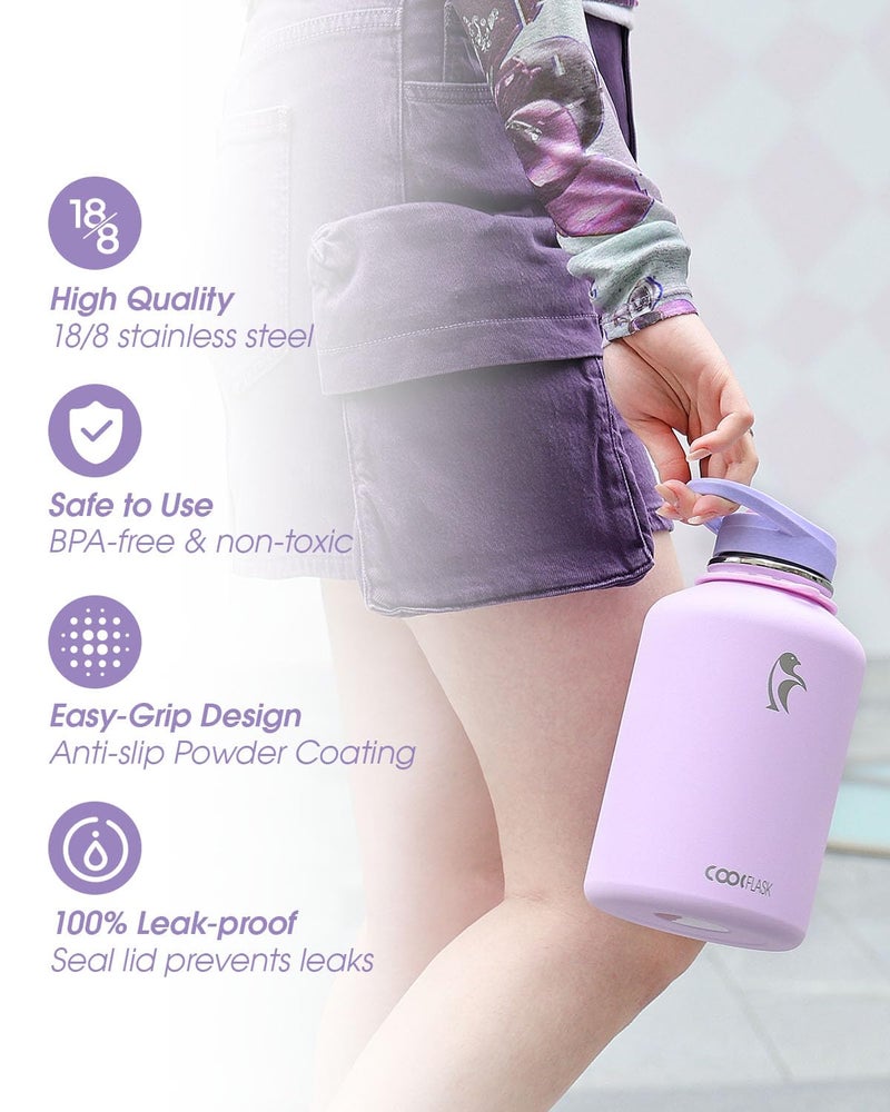 Coolflask Half Gallon Water Bottle with Strap, 64oz Insulated Water Jug Stainless Steel with Straw & Spout Lids, Metal Large Water Flask, Keep Cold 48h Hot 24h, Leak Proof & Non-BPA, Lavender - Image 5