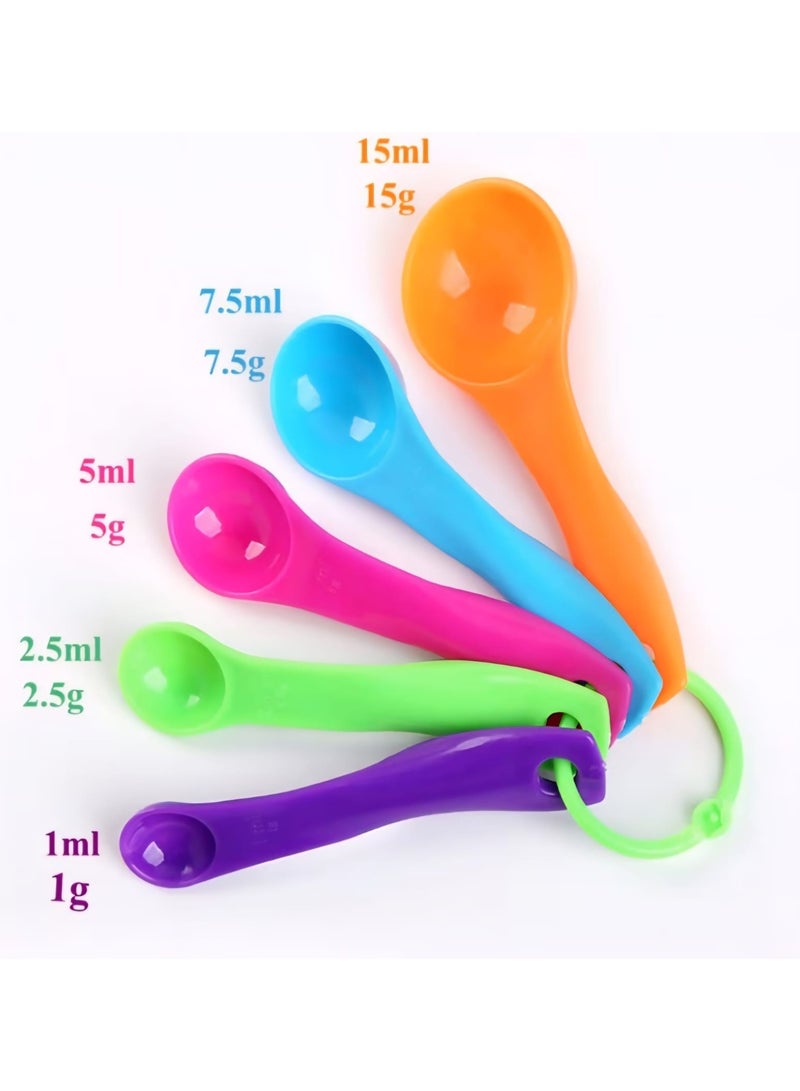 Colorful Plastic Measuring Spoons Set, 1ml 2.5ml 5ml 7.5ml 15ml, Multi-Color, 5 Piece - Image 1