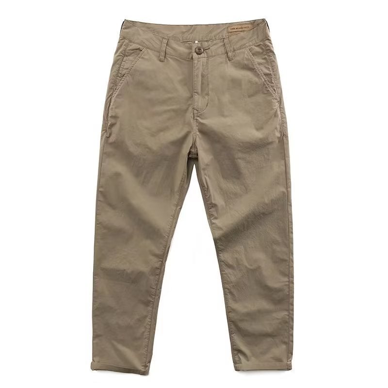 2023 Crock Pants Micro-elastic Khaki Durable Work Casual Pants Retro Washed American Long Pants Solid Color Mens Pants Khaki - Image 1