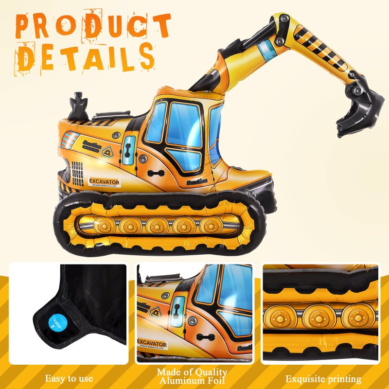 YOTHORN Self Standing 4D Foil Construction Balloon,Large Excavator Balloon, Digger Engineering Vehicle Balloons for Kids,Construction Birthday Party Supplies for Constructions Theme Party Decoration - Image 5