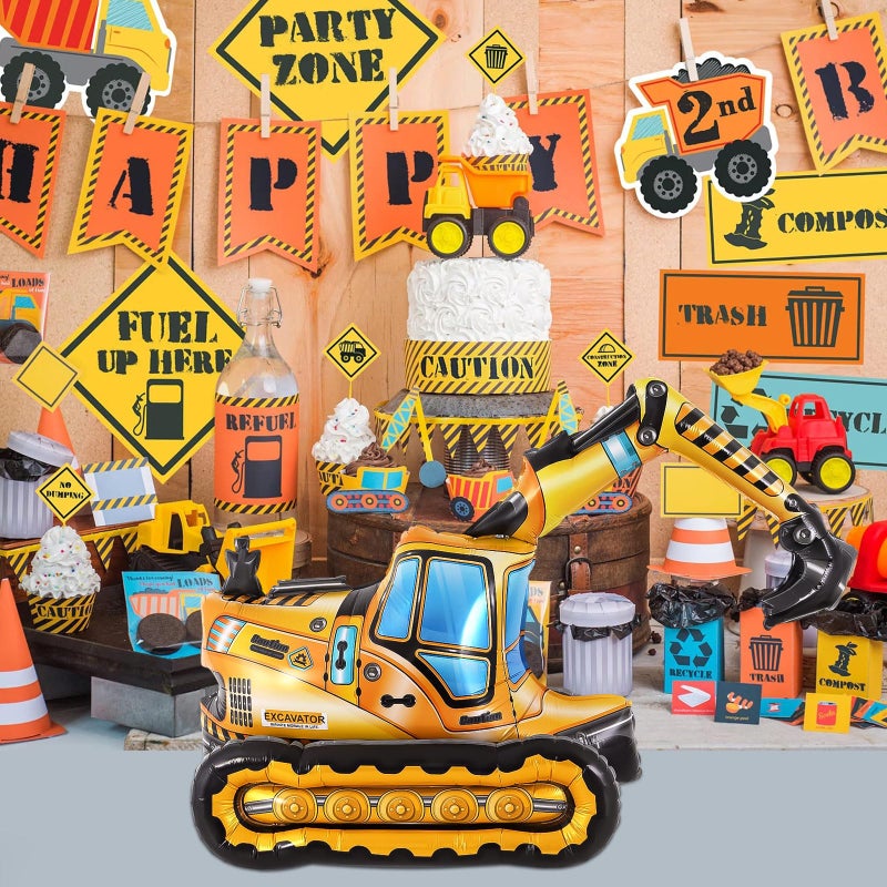 YOTHORN Self Standing 4D Foil Construction Balloon,Large Excavator Balloon, Digger Engineering Vehicle Balloons for Kids,Construction Birthday Party Supplies for Constructions Theme Party Decoration - Image 3