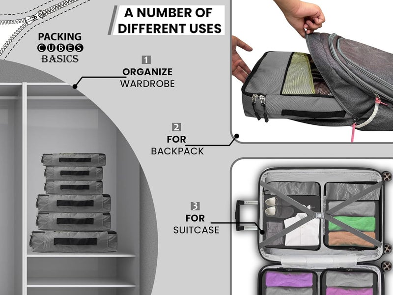 Sellus Sellus Kumbh Special Packing Cubes Travel Organizer Pouch Packing Bags for Travelling Travel Pouches for Women Pouch for Men Cloth Bag for Travel Set Of 61L2M2S1Slim Grey - Image 5