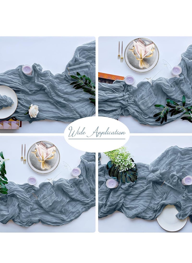 spa luxetique Dusty Blue Cheesecloth Table Runners, 10ft Boho Gauze Table Runner Rustic Wedding Cheese Cloths Decor for Bridal Baby Shower Arch Birthday Party Dinner Events Home Decorations (2 Pack)  - Image 4