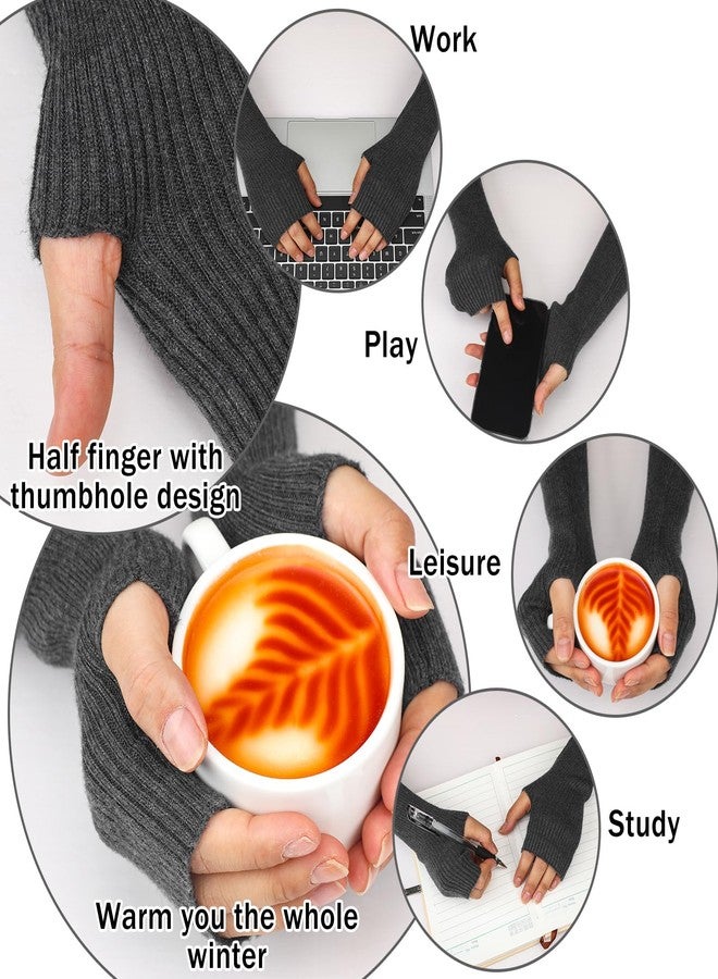 Jadive 3 Pairs Women Arm Warmers Soft Wool Blend Warm Long Fingerless Gloves Black Gray Knit Arm Sleeves Knit Mitten Women Gloves with Thumbhole for Winter - Image 5