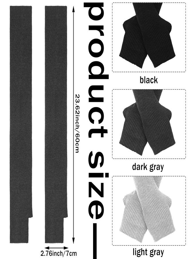 Jadive 3 Pairs Women Arm Warmers Soft Wool Blend Warm Long Fingerless Gloves Black Gray Knit Arm Sleeves Knit Mitten Women Gloves with Thumbhole for Winter - Image 4