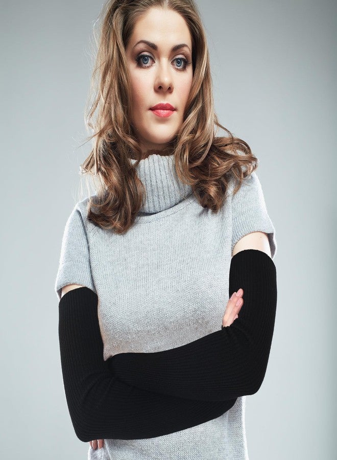 Jadive 3 Pairs Women Arm Warmers Soft Wool Blend Warm Long Fingerless Gloves Black Gray Knit Arm Sleeves Knit Mitten Women Gloves with Thumbhole for Winter - Image 2