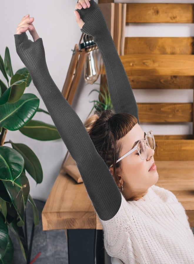 Jadive 3 Pairs Women Arm Warmers Soft Wool Blend Warm Long Fingerless Gloves Black Gray Knit Arm Sleeves Knit Mitten Women Gloves with Thumbhole for Winter - Image 3