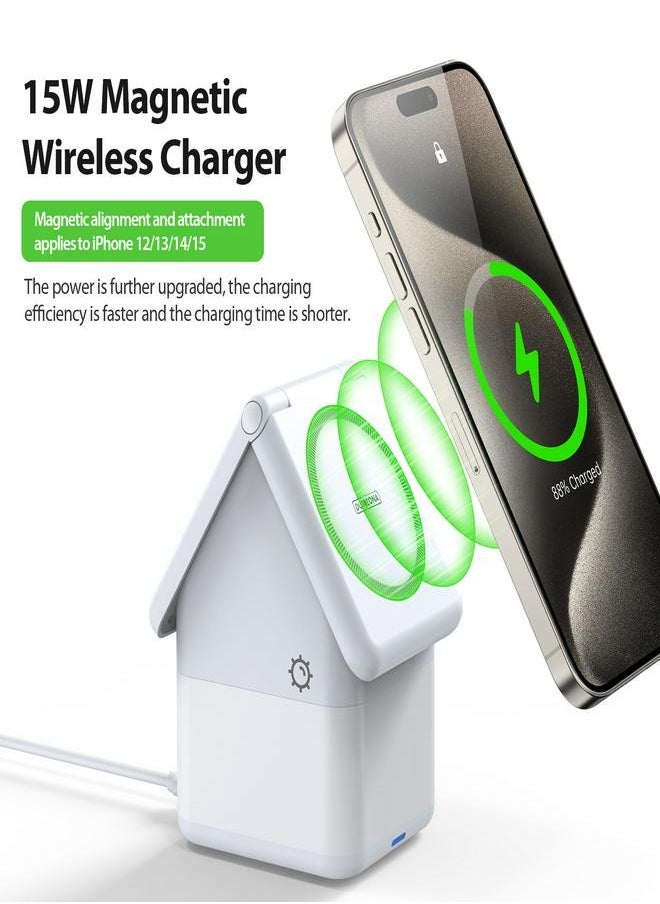DUZZONA - 4-in-1 15W Magnetic Wireless Charger for iPhone, Apple Watch, AirPods, and Ambient Light | Fast Charging, Foldable Design, Multiple Device Compatibility, Smart Touch Control - Image 1