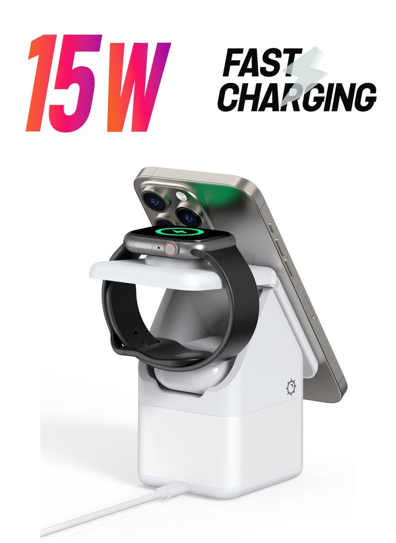 DUZZONA - 4-in-1 15W Magnetic Wireless Charger for iPhone, Apple Watch, AirPods, and Ambient Light | Fast Charging, Foldable Design, Multiple Device Compatibility, Smart Touch Control - Image 1