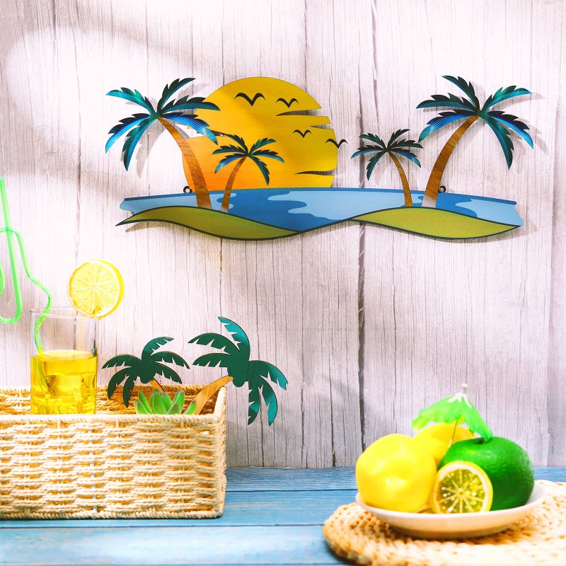 Shimeyao Coastal Metal Wall Art Palm Tree Metal Wall Art Outdoor Beach Bathroom Decor Tropical Tree Sculptures for Indoor Outdoor Decor(Sunset) - Image 3