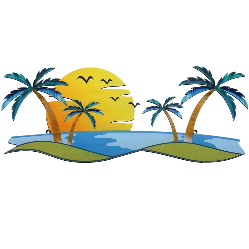 Shimeyao Coastal Metal Wall Art Palm Tree Metal Wall Art Outdoor Beach Bathroom Decor Tropical Tree Sculptures for Indoor Outdoor Decor(Sunset) - Image 1