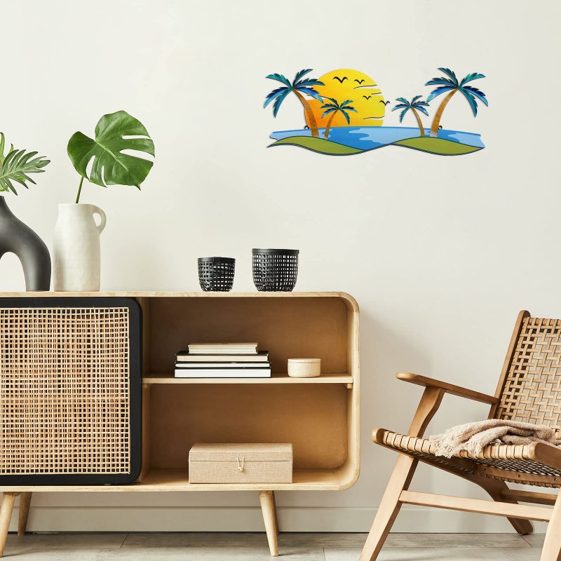 Shimeyao Coastal Metal Wall Art Palm Tree Metal Wall Art Outdoor Beach Bathroom Decor Tropical Tree Sculptures for Indoor Outdoor Decor(Sunset) - Image 5