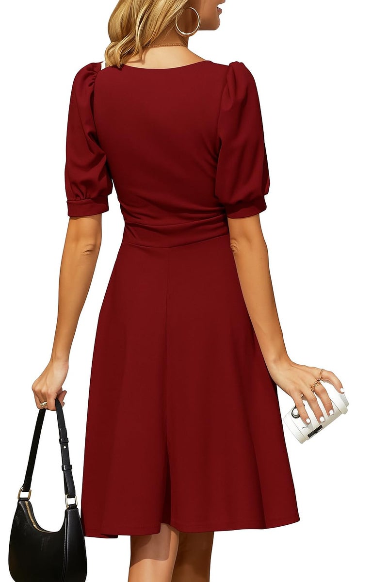 TATAIYA Women's Square Neck Half-Sleeve Cocktail Plus Size Dress (PLS06_Maroon_2XL) - Image 3