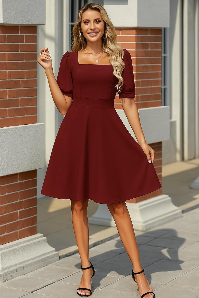 TATAIYA Women's Square Neck Half-Sleeve Cocktail Plus Size Dress (PLS06_Maroon_2XL) - Image 5