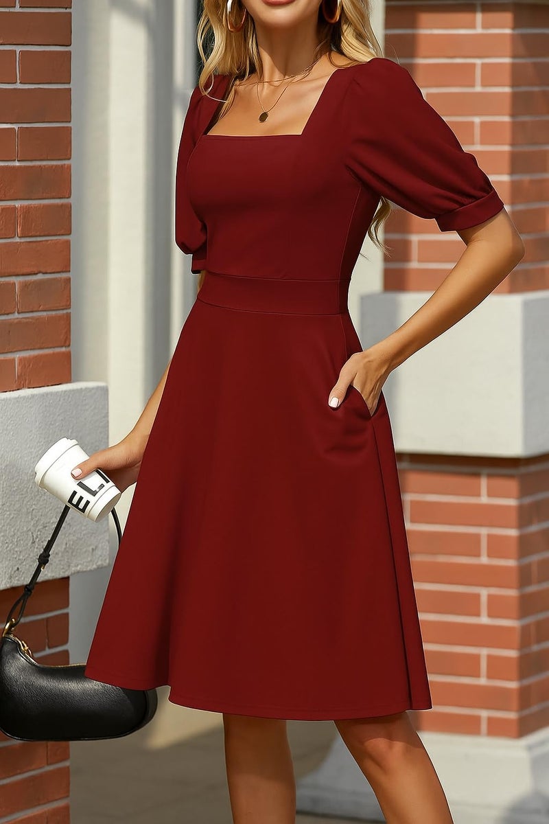 TATAIYA Women's Square Neck Half-Sleeve Cocktail Plus Size Dress (PLS06_Maroon_2XL) - Image 4