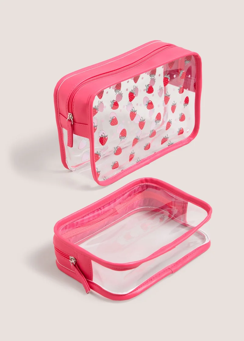 Matalan 2 Pack Pink Strawberry Clear Cosmetic Bag