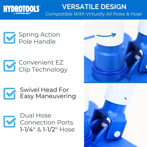 Swimline ملحق رأس مكنسة حمام السباحة اليدوي من SWIMLINE HYDROTOOLS للحمامات الأرضية والحمامات فوق الأرض | رأس مكنسة حمام السباحة ذو شكل فراشة مع شعيرات | خرطوم دوار 1-1/4 أو 1-1/2 بوصة | تنظيف الحطام 8131 - Image 5