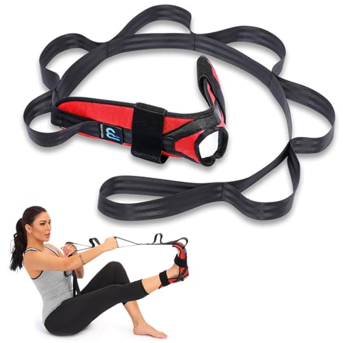 WANYIDA Foot Calf stretcher for Plantar Fasciitis, Achilles Tendonitis, Heel Spurs, Drop Foot. Yoga Stretching Strap for Leg, Thigh and Hamstring (Red) - Image 1